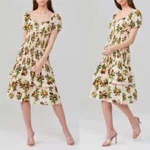 Significant Other Lily Clementine Citrus Fruit Tiered Midi Dress
